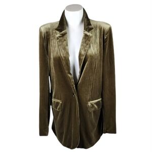 b.young Byperlina Velvet Blazer Straight Cut Moss Green Size 38 Boho Cottagecore